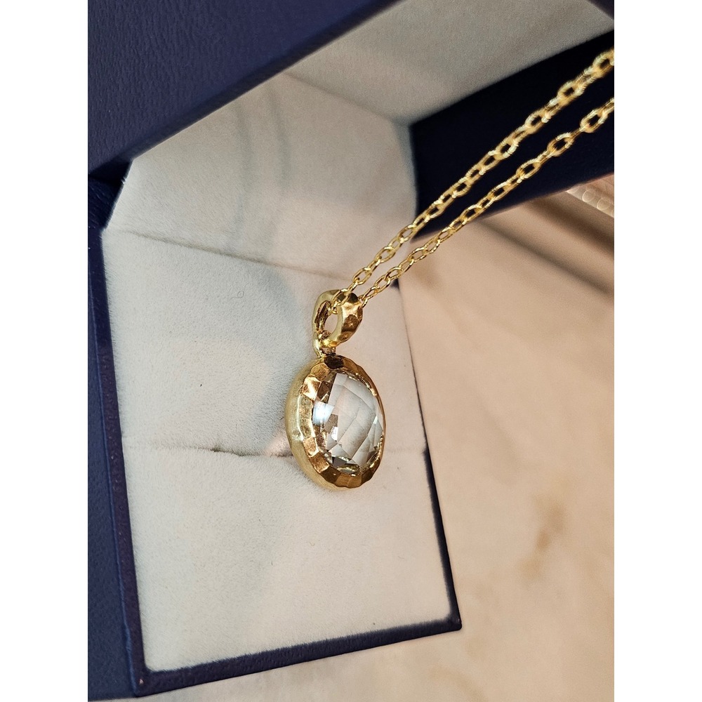 Gold Tone Round Faceted‎ Crystal Pendant Necklace Fashion Jewelry - Picture 7 of 8